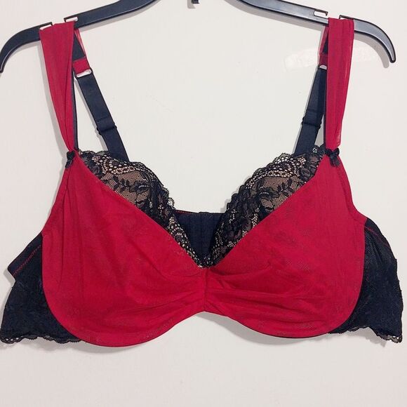 EUC Adore Me Women's Lace Clairabelle Underwire Contour Demi Plus Bra Red SZ 44D - Picture 10 of 15